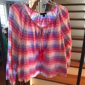 J Crew Pink Multi Stripe Tassel Top, Size L